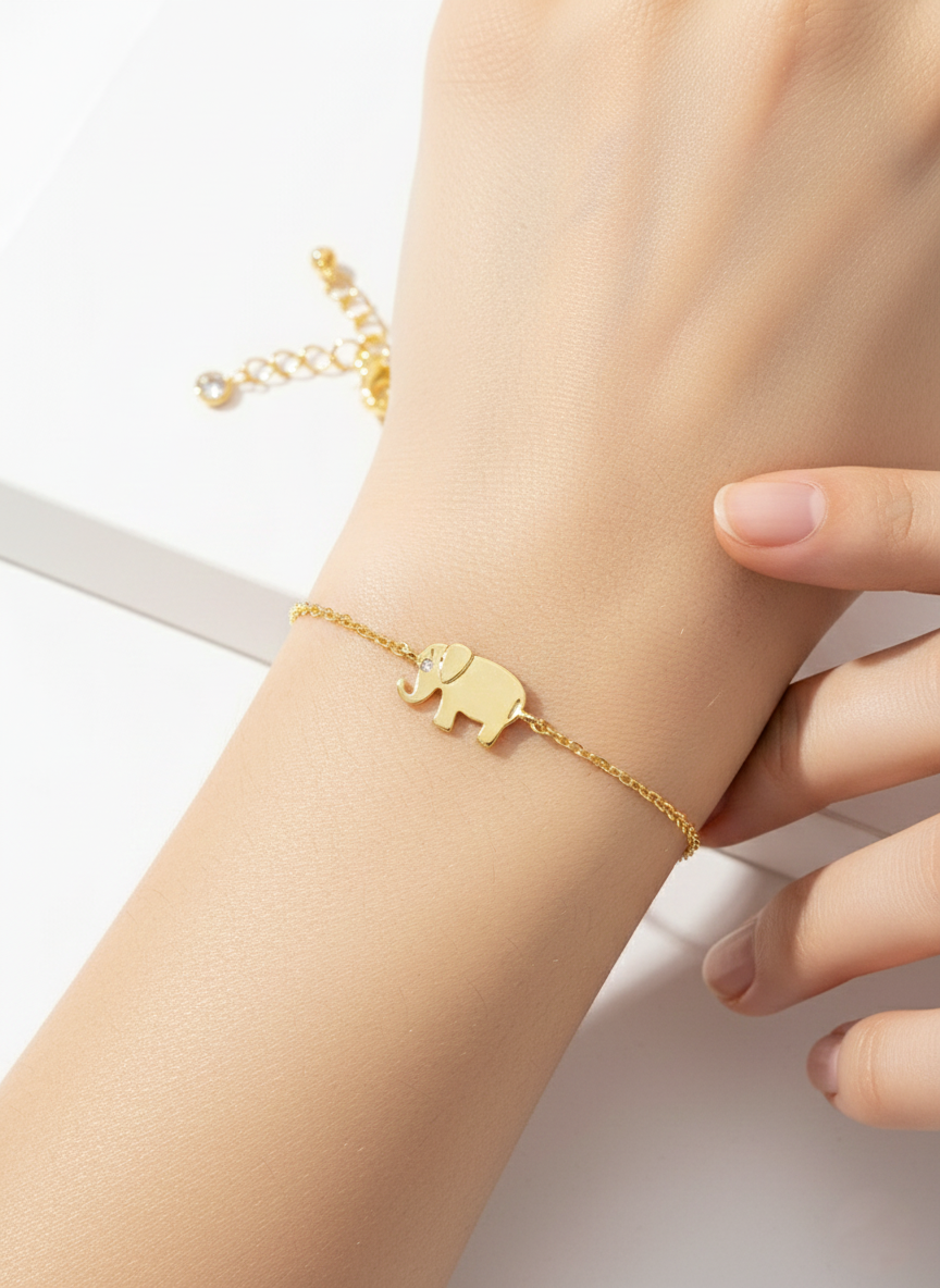 Dainty Cubic Zirconia Elephant Charm Bracelet