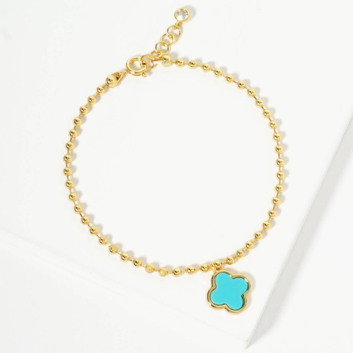 Minimalist Beaded Clover Charm Bracelet