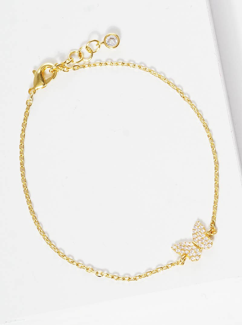 Pave Butterfly Charm Chain Bracelet