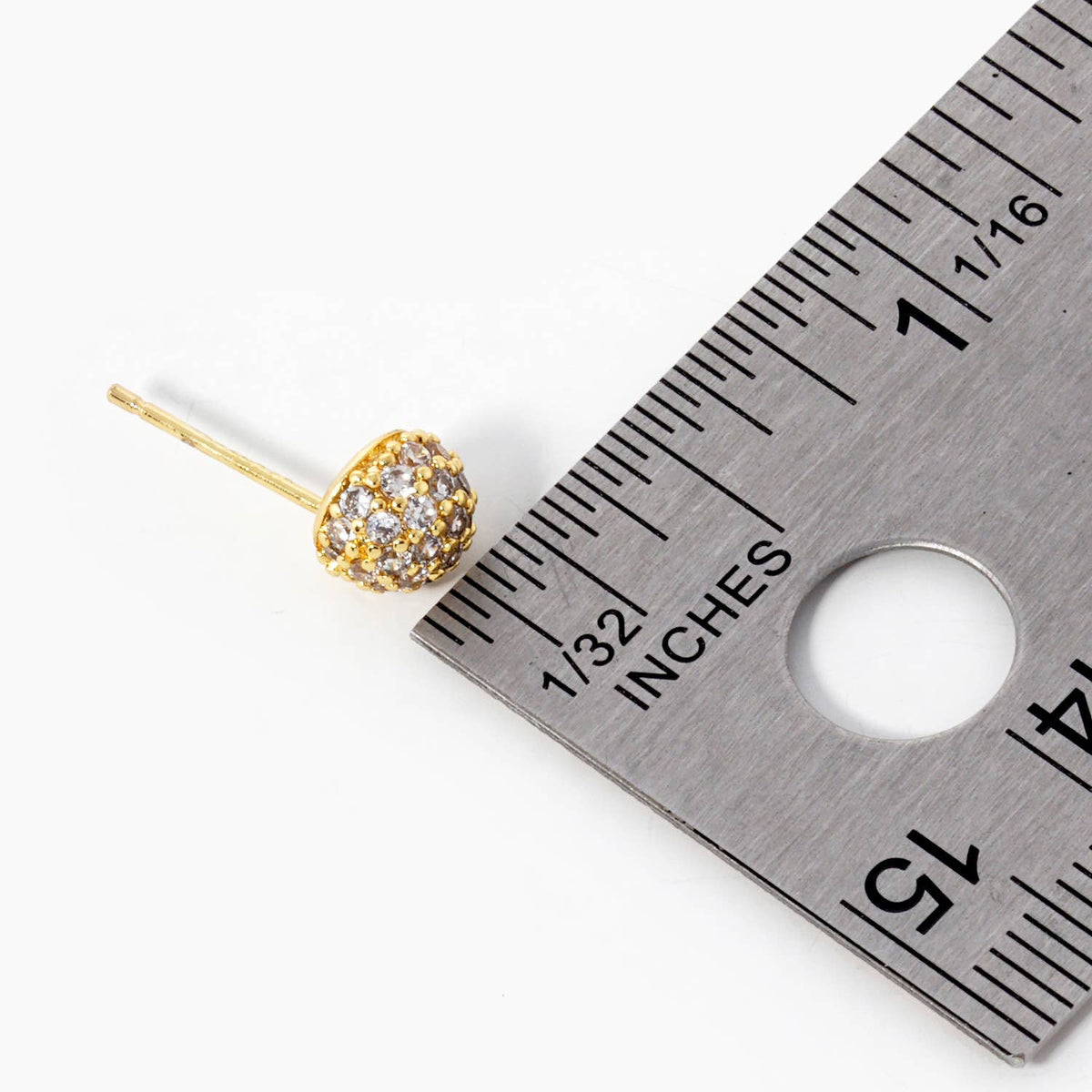 18K Gold Dipped CZ Pave 6mm Hemisphere Stud Earrings