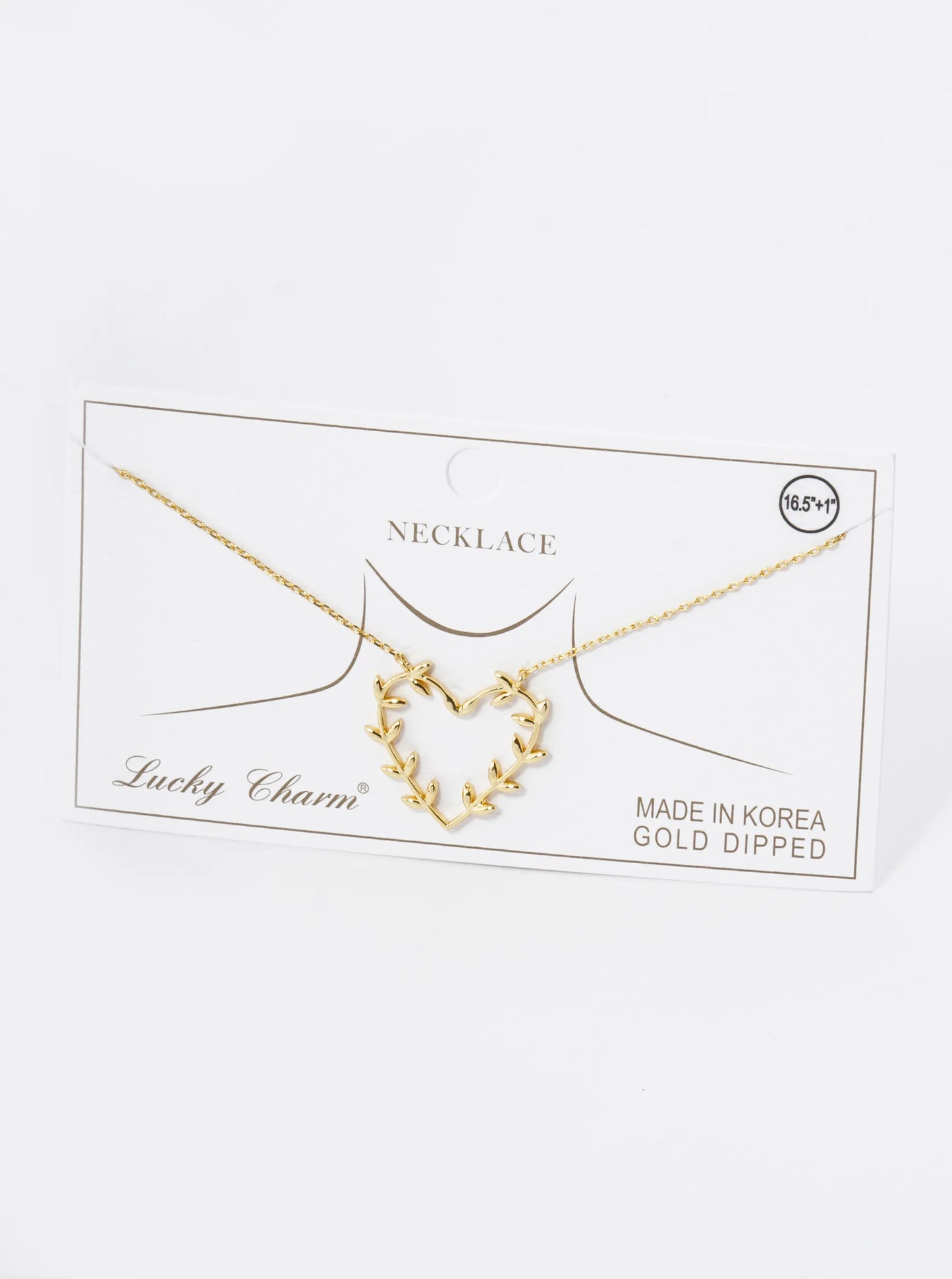 18K Gold Dipped 1 Inch Olive Leaf Heart Pendant Necklace