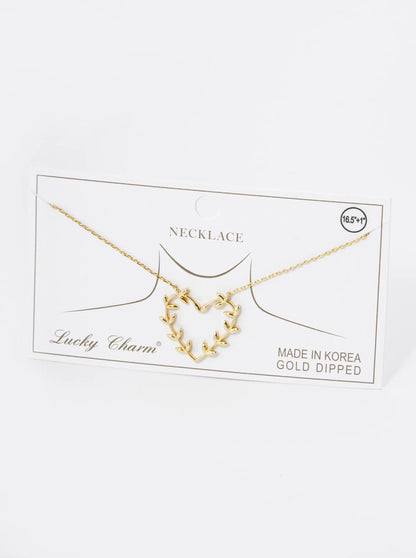 18K Gold Dipped 1 Inch Olive Leaf Heart Pendant Necklace