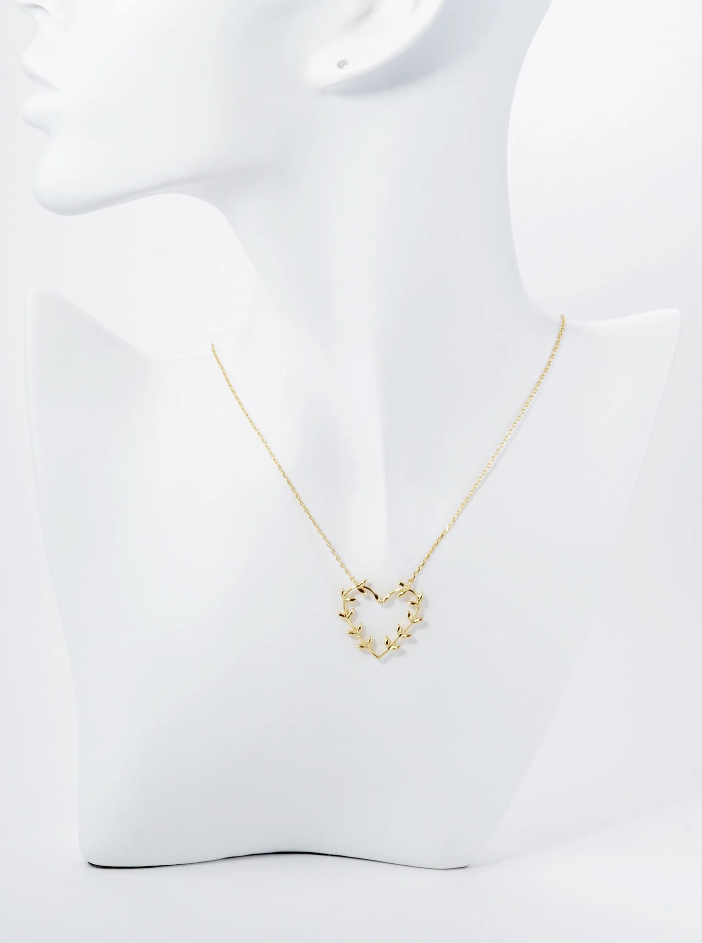 18K Gold Dipped 1 Inch Olive Leaf Heart Pendant Necklace