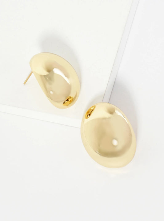 18K Gold Dipped 1 Inch Oval Button Stud Earrings