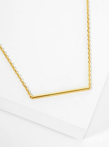 18K Gold Dipped 1 Inch Polished Tube Bar Pendant Necklace
