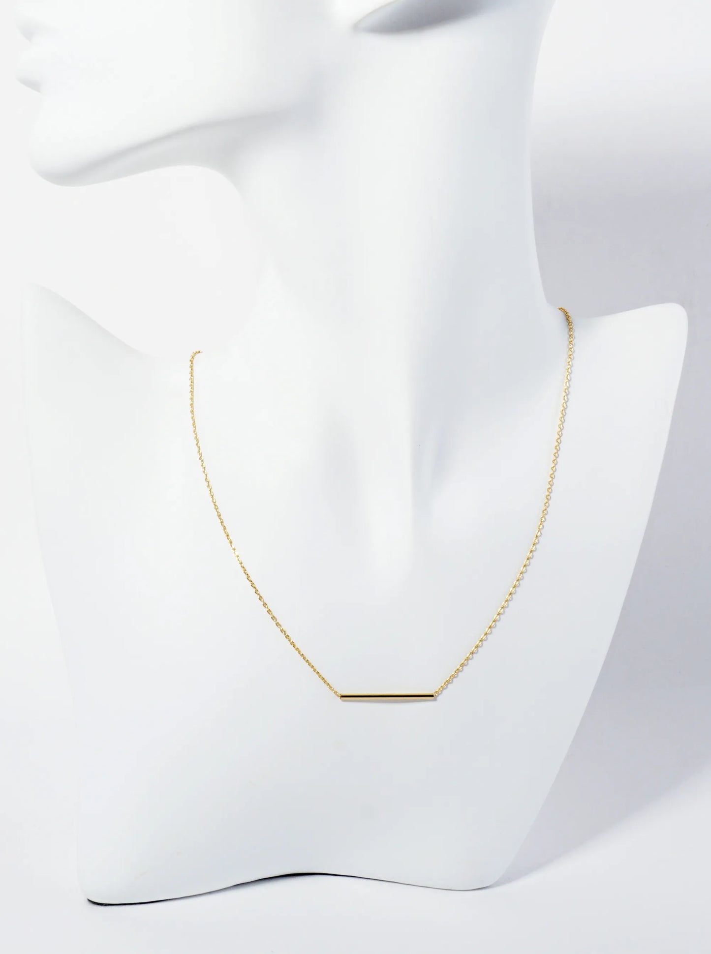 18K Gold Dipped 1 Inch Polished Tube Bar Pendant Necklace