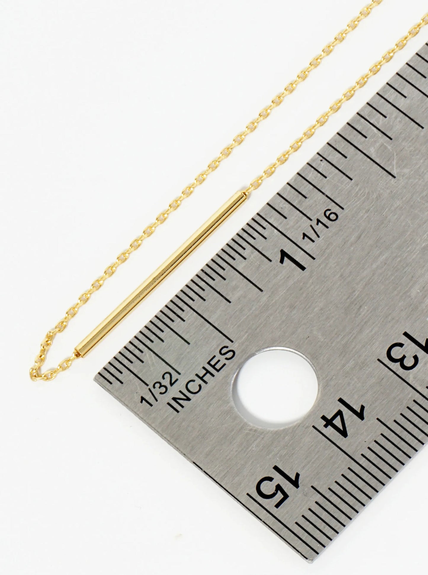 18K Gold Dipped 1 Inch Polished Tube Bar Pendant Necklace