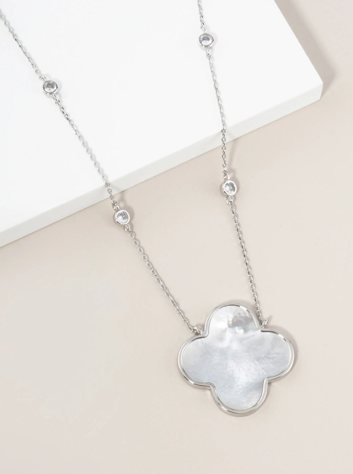 18K Gold Dipped 1 Inch Quatrefoil Pendant CZ Stone Chain Necklace