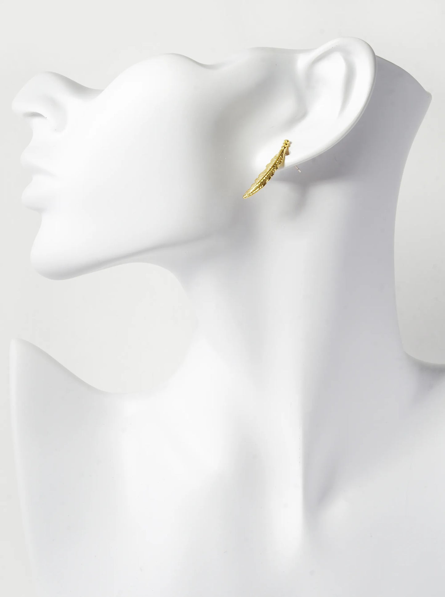 18K Gold Dipped 1 Inch Textured Brass Feather Sterling Silver Post Stud Earrings