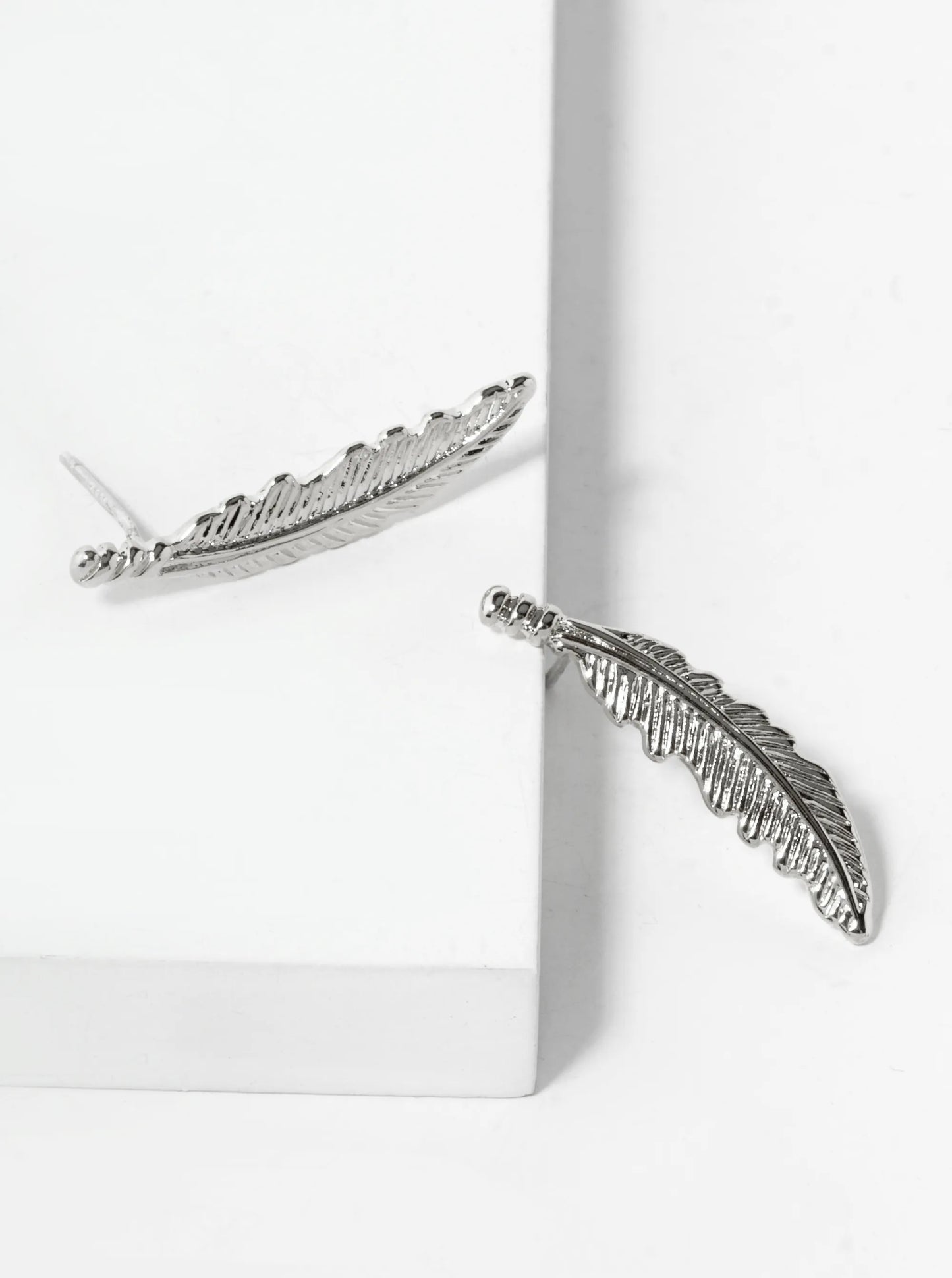 18K Gold Dipped 1 Inch Textured Brass Feather Sterling Silver Post Stud Earrings