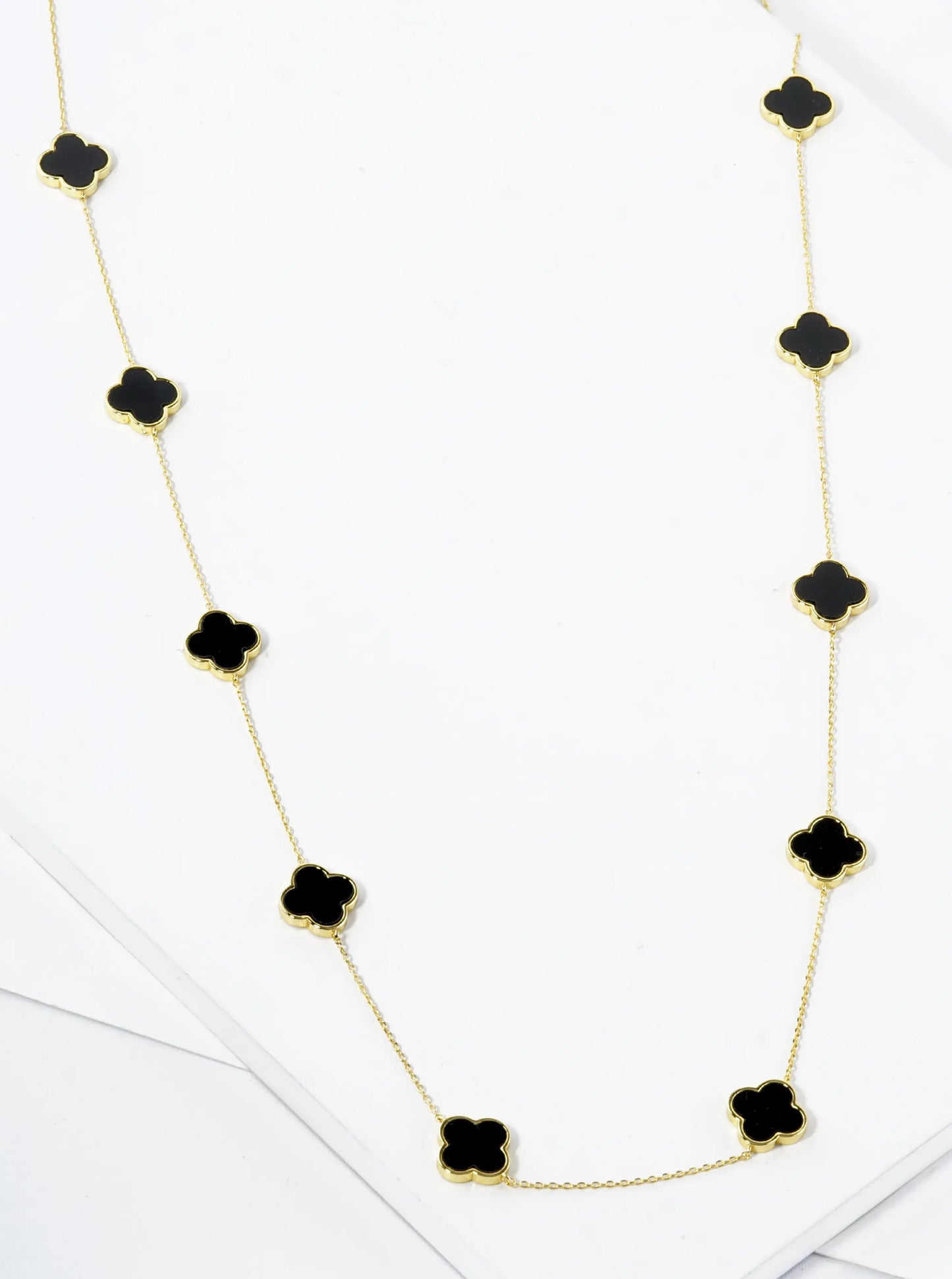 18K Gold Dipped 10 Quatrefoil 32 Inch Long Station Necklace