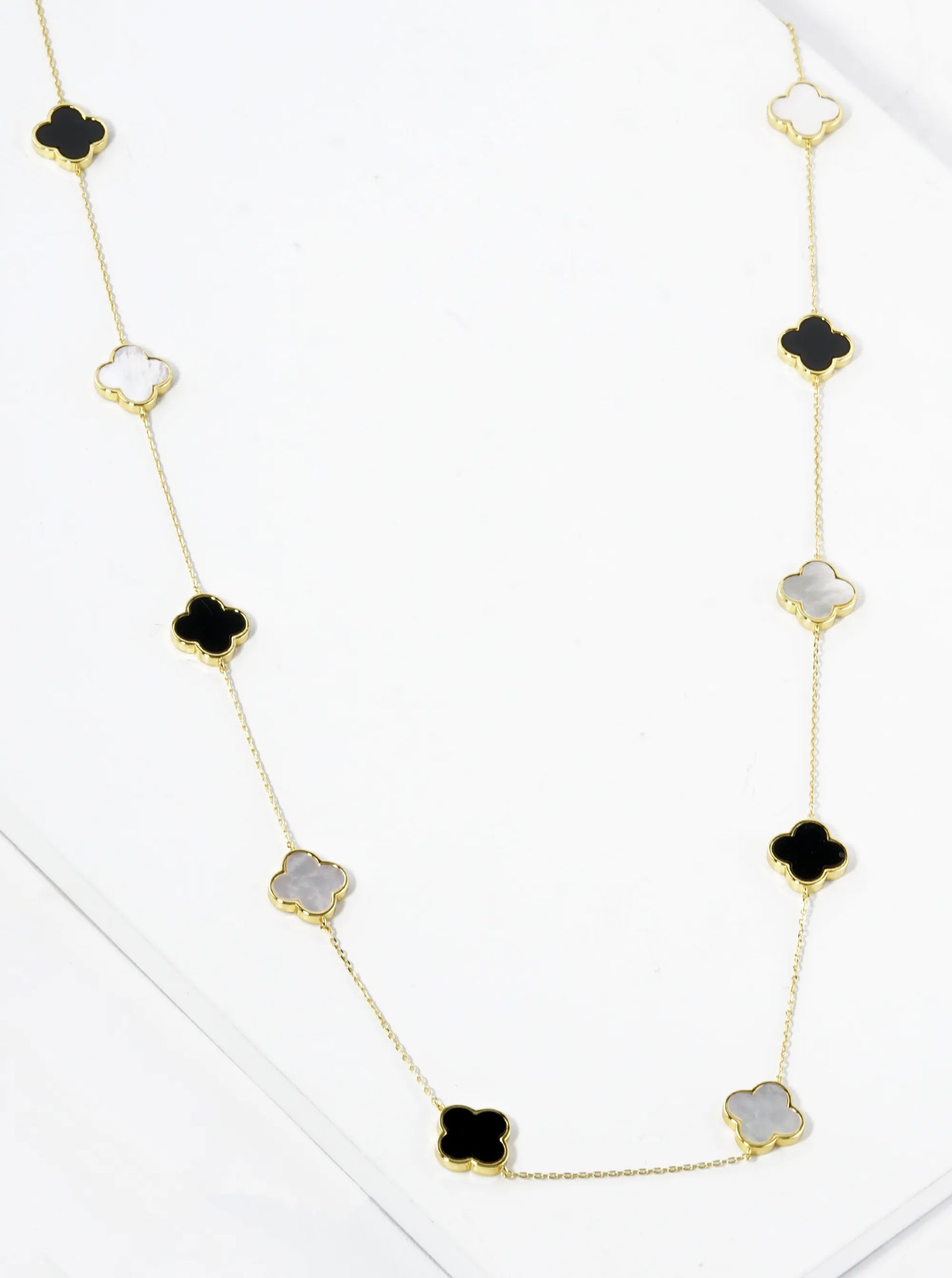 18K Gold Dipped 10 Quatrefoil 32 Inch Long Station Necklace