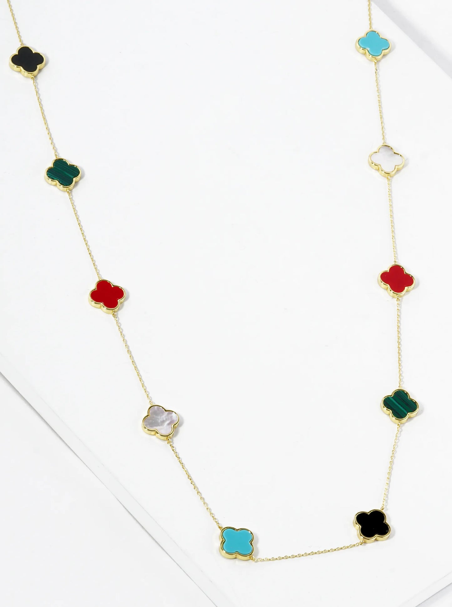 18K Gold Dipped 10 Quatrefoil 32 Inch Long Station Necklace