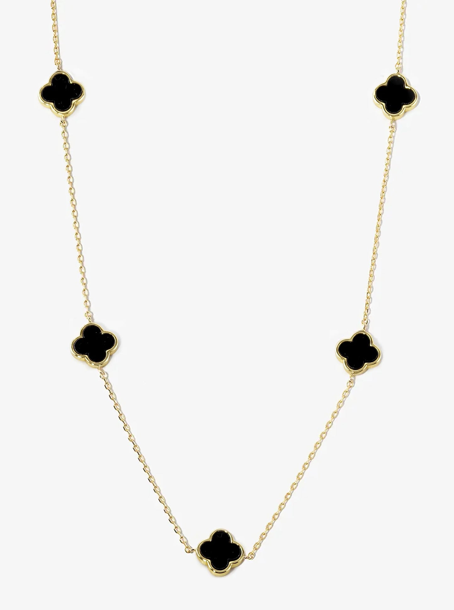 18K Gold Dipped 10mm 5 Semi-Precious Quatrefoil Pendant 24 Inch Long Station Necklace