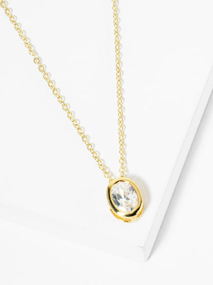 18K Gold Dipped 10mm Bezel Set CZ Oval Pendant Necklace
