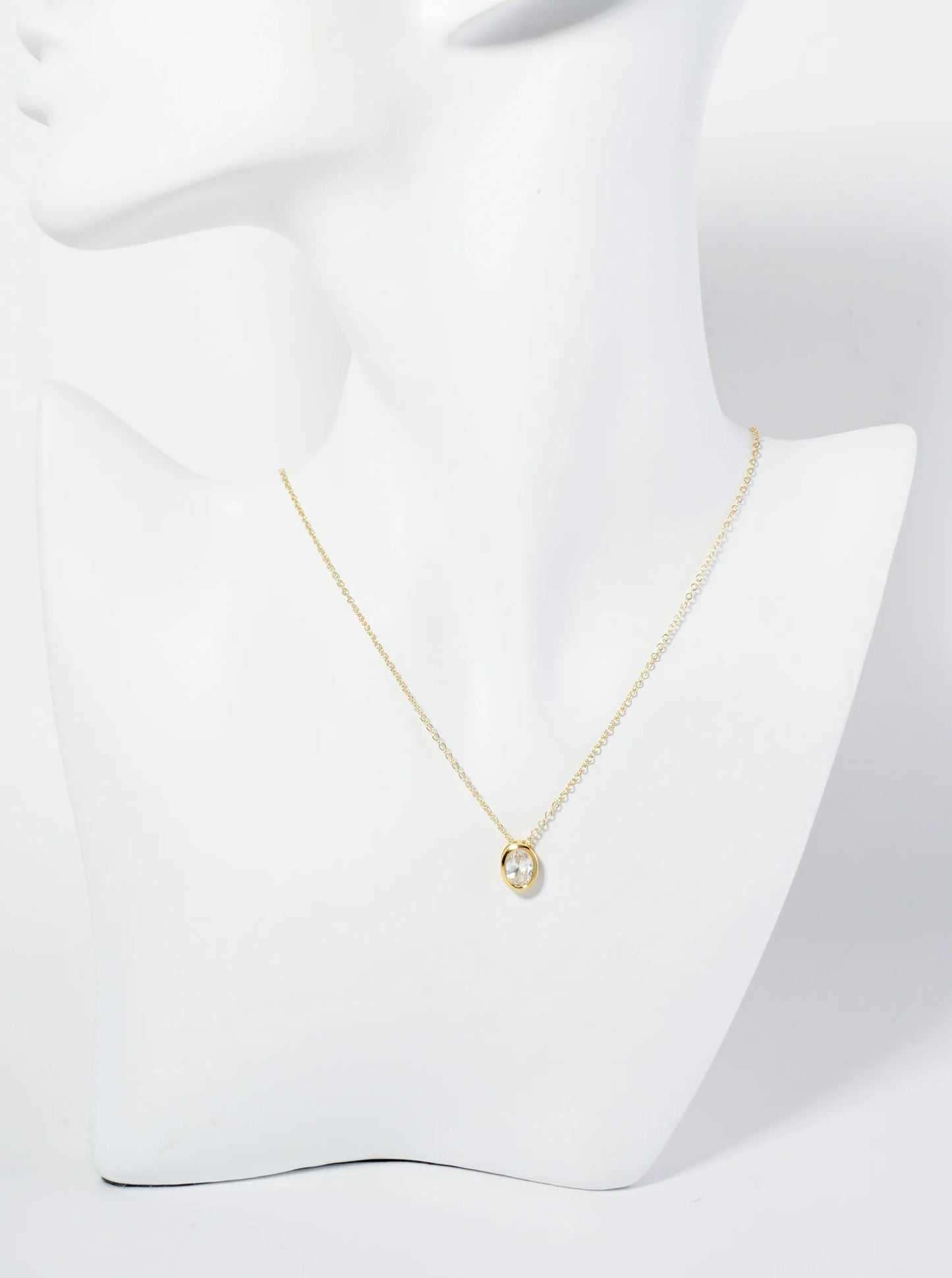 18K Gold Dipped 10mm Bezel Set CZ Oval Pendant Necklace