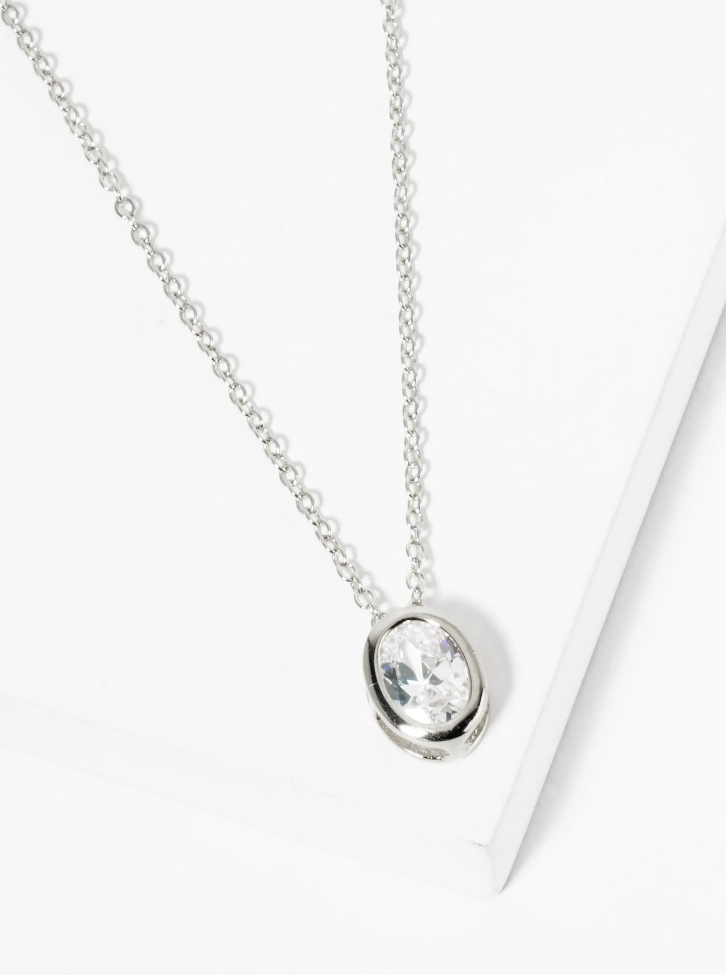 18K Gold Dipped 10mm Bezel Set CZ Oval Pendant Necklace