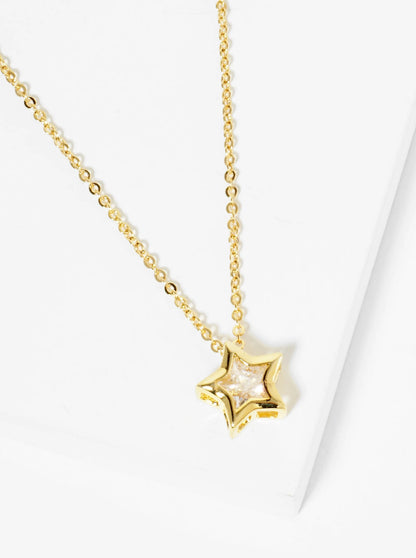 18K Gold Dipped 10mm Bezel Set CZ Star Pendant Necklace