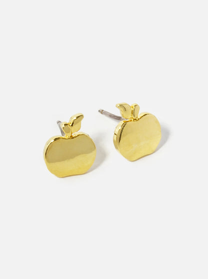 18K Gold Dipped 10mm Brass Apple Sterling Silver Post Stud Earrings