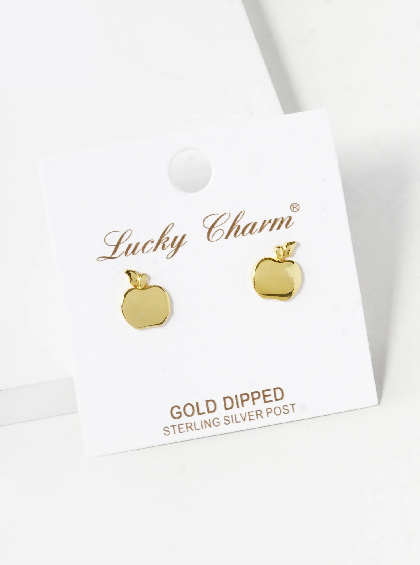 18K Gold Dipped 10mm Brass Apple Sterling Silver Post Stud Earrings