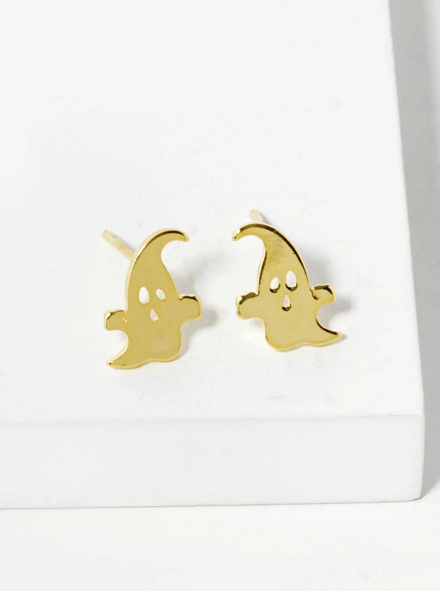18K Gold Dipped 10mm Brass Ghost Sterling Silver Post Halloween Stud Earrings