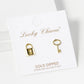 18K Gold Dipped 10mm Brass Lock And Key Asymmetric Sterling Silver Post Stud Earrings