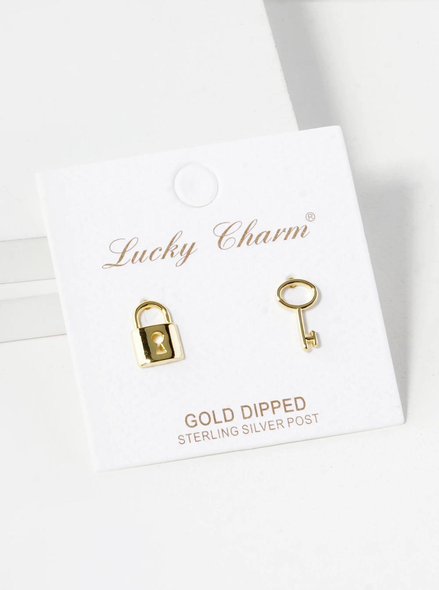 18K Gold Dipped 10mm Brass Lock And Key Asymmetric Sterling Silver Post Stud Earrings