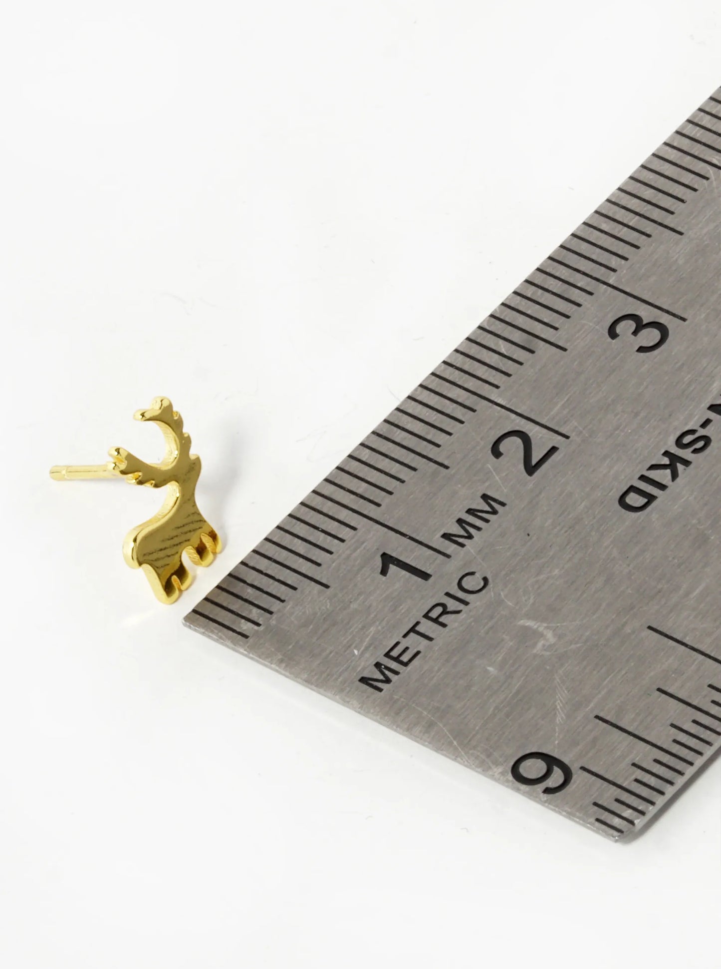 18K Gold Dipped 10mm Brass Rudolph Deer Sterling Silver Post Christmas Stud Earrings