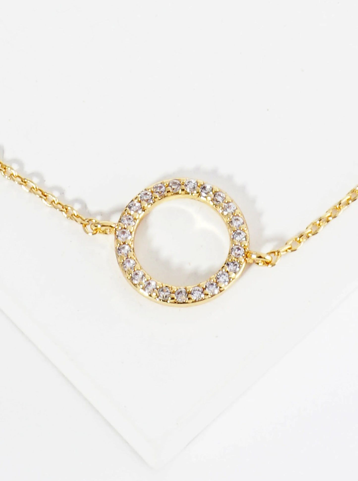 18K Gold Dipped 10mm Cubic Zirconia Pave Circle Brass Chain Anklet