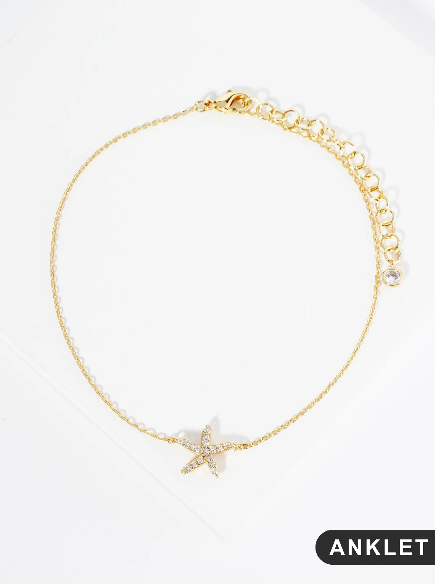 18K Gold Dipped 10mm Cubic Zirconia Pave Sea Star Starfish Brass Chain Anklet