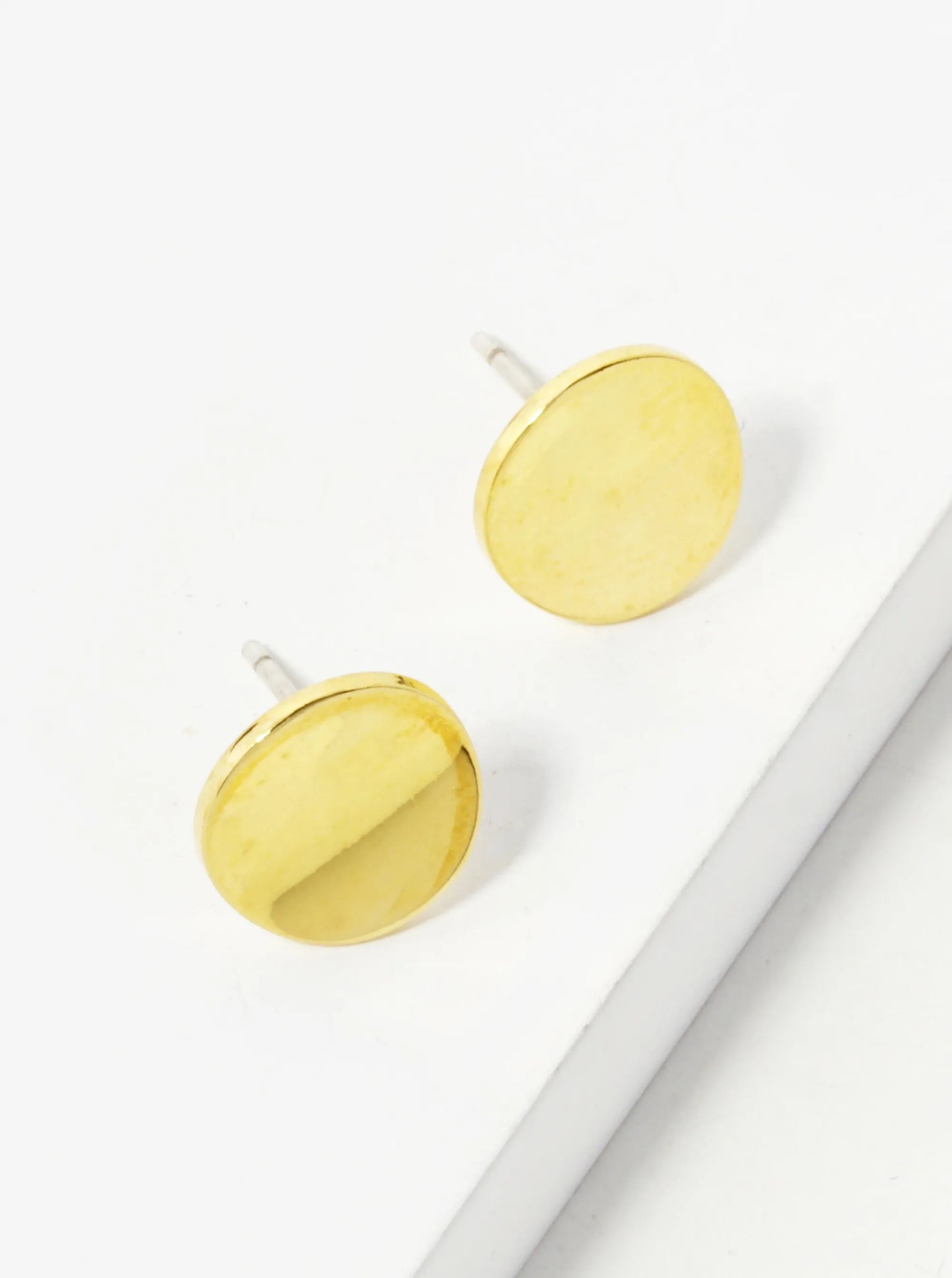 18K Gold Dipped 10mm Curved Brass Round Sterling Silver Post Stud Earrings