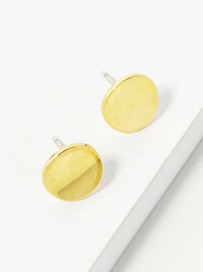 18K Gold Dipped 10mm Curved Brass Round Sterling Silver Post Stud Earrings