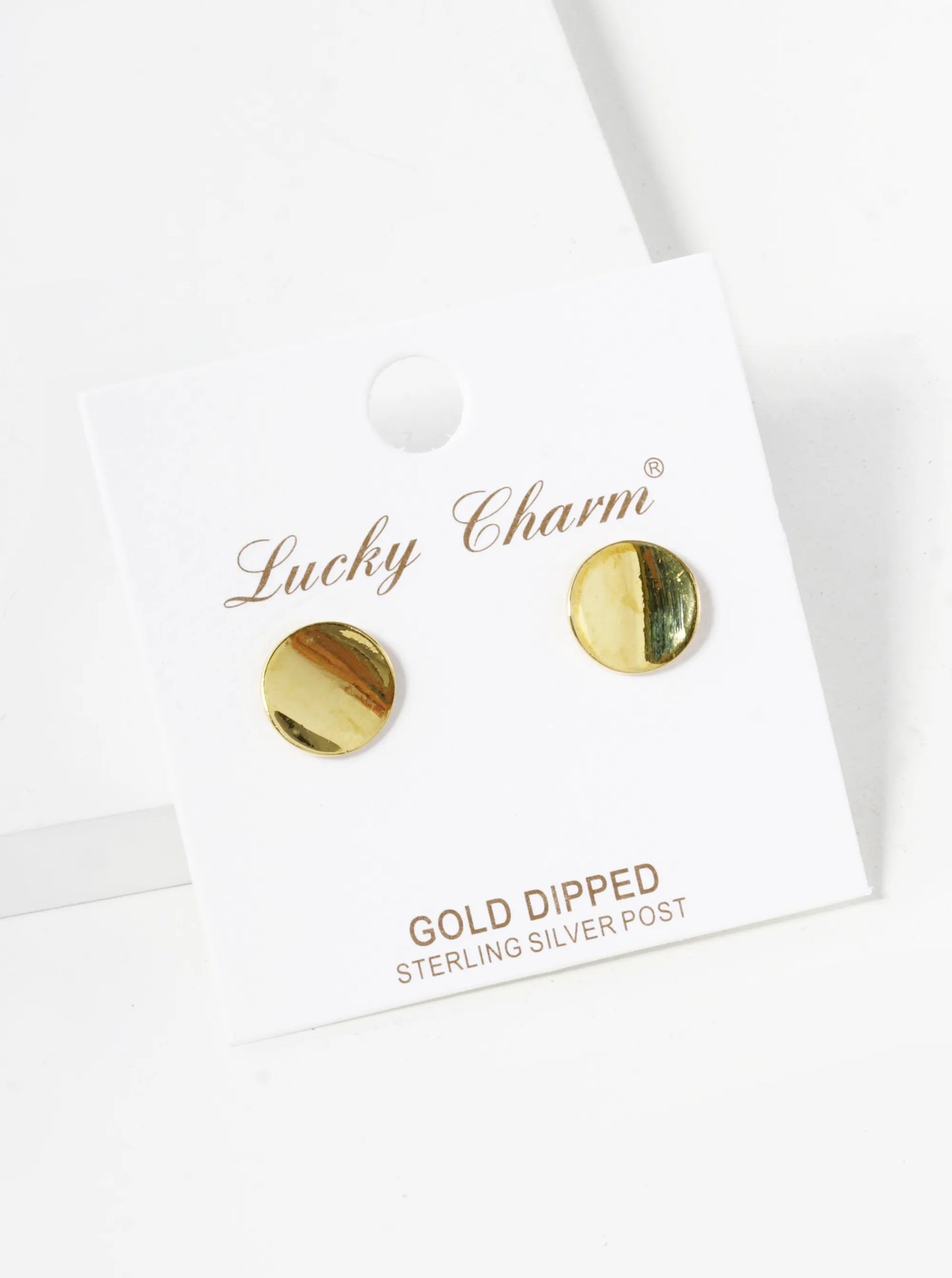 18K Gold Dipped 10mm Curved Brass Round Sterling Silver Post Stud Earrings
