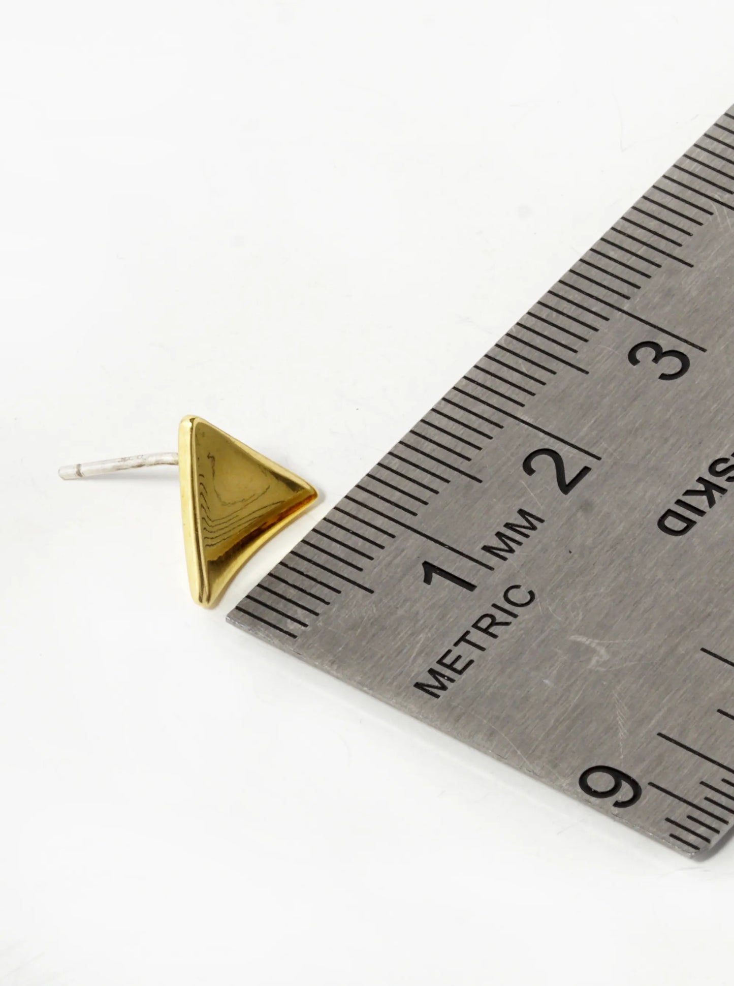 18K Gold Dipped 10mm Curved Brass Triangle Sterling Silver Post Stud Earrings