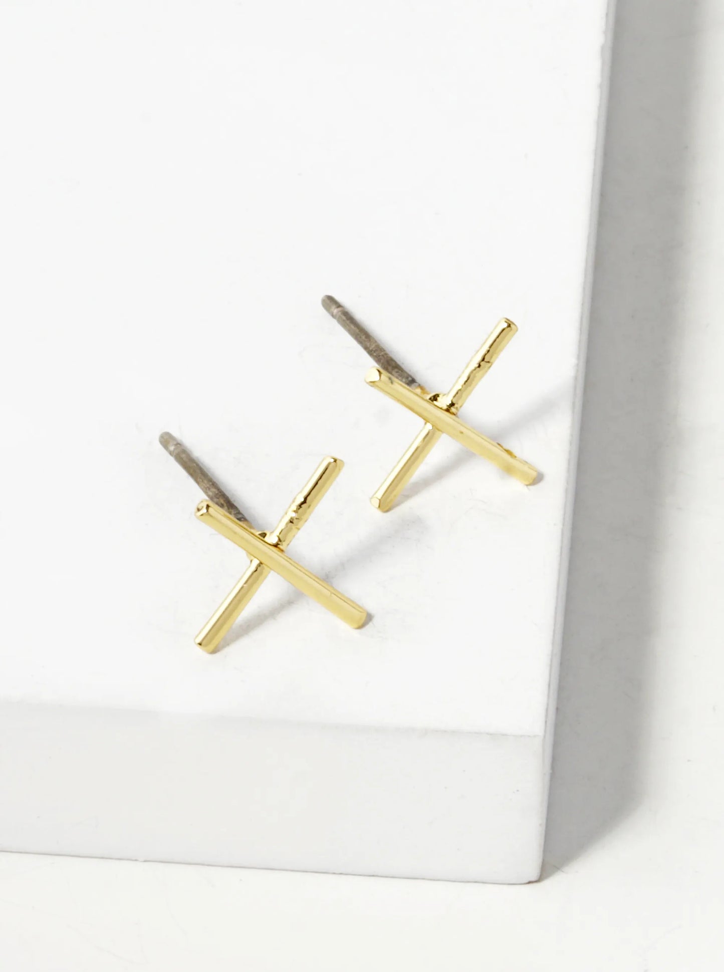 18K Gold Dipped 10mm Delicate Brass X Shape Sterling Silver Post Stud Earrings