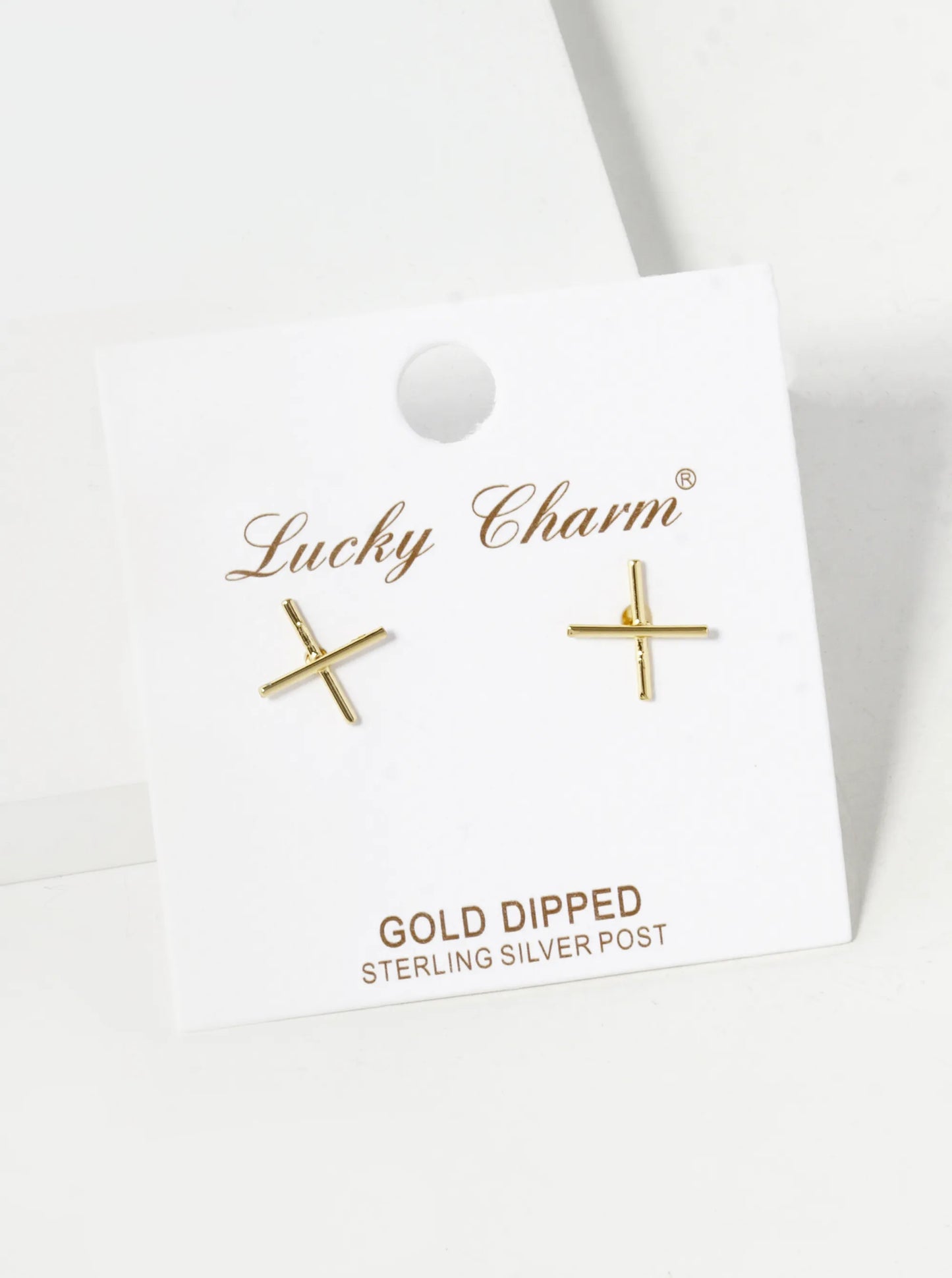 18K Gold Dipped 10mm Delicate Brass X Shape Sterling Silver Post Stud Earrings