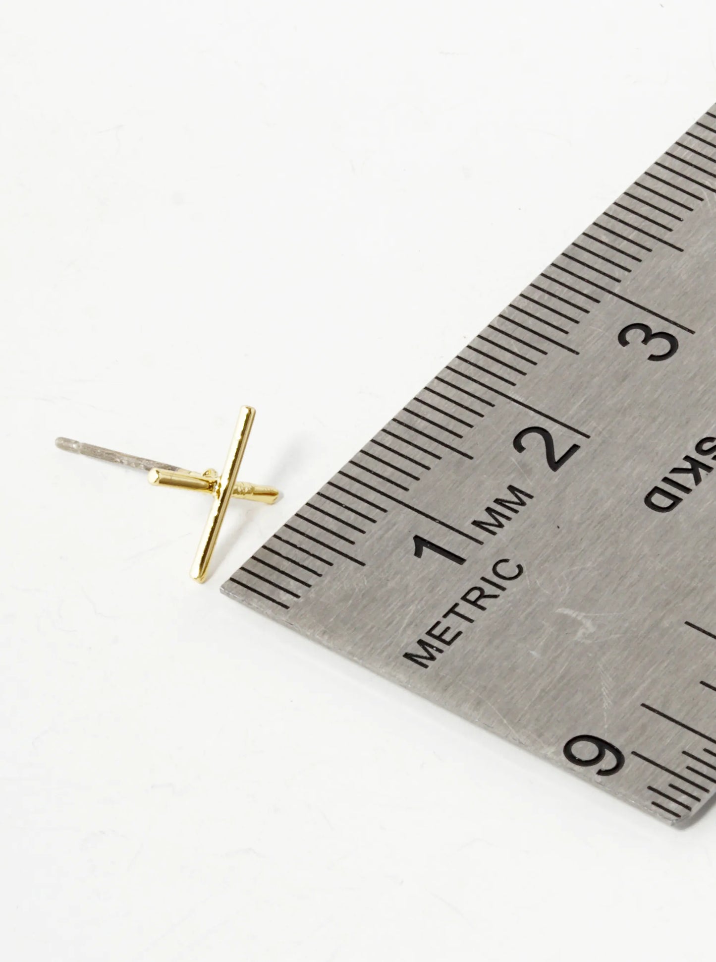 18K Gold Dipped 10mm Delicate Brass X Shape Sterling Silver Post Stud Earrings