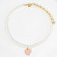 18K Gold Dipped 10mm Enamel Heart Charm Pearl Chain Anklet