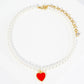 18K Gold Dipped 10mm Enamel Heart Charm Pearl Chain Anklet