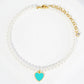 18K Gold Dipped 10mm Enamel Heart Charm Pearl Chain Anklet