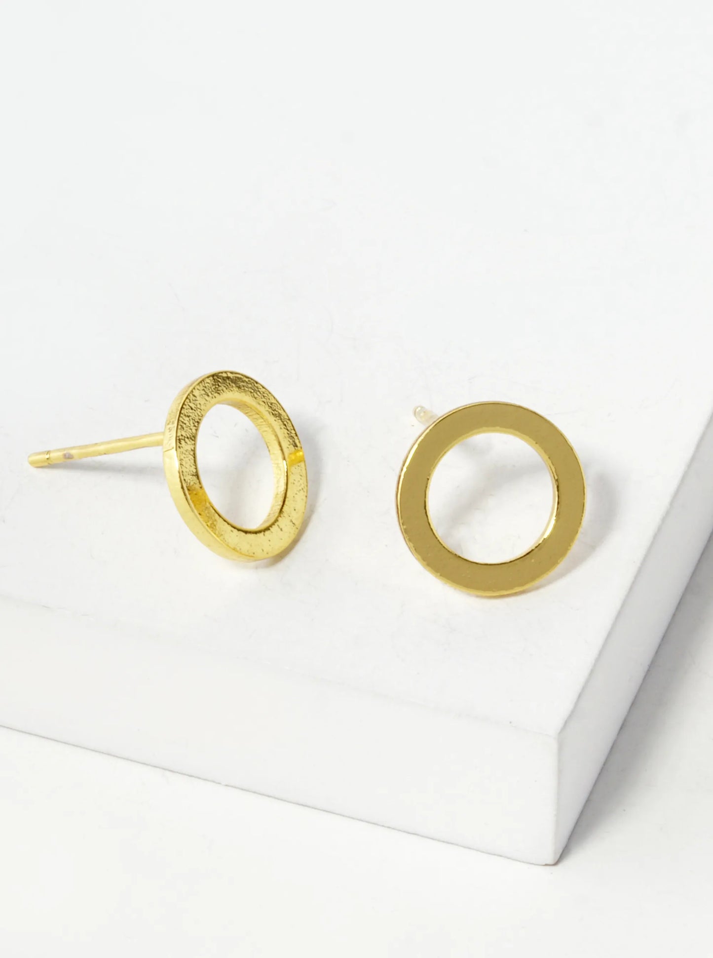 18K Gold Dipped 10mm Flat Brass Donut Sterling Silver Post Stud Earrings