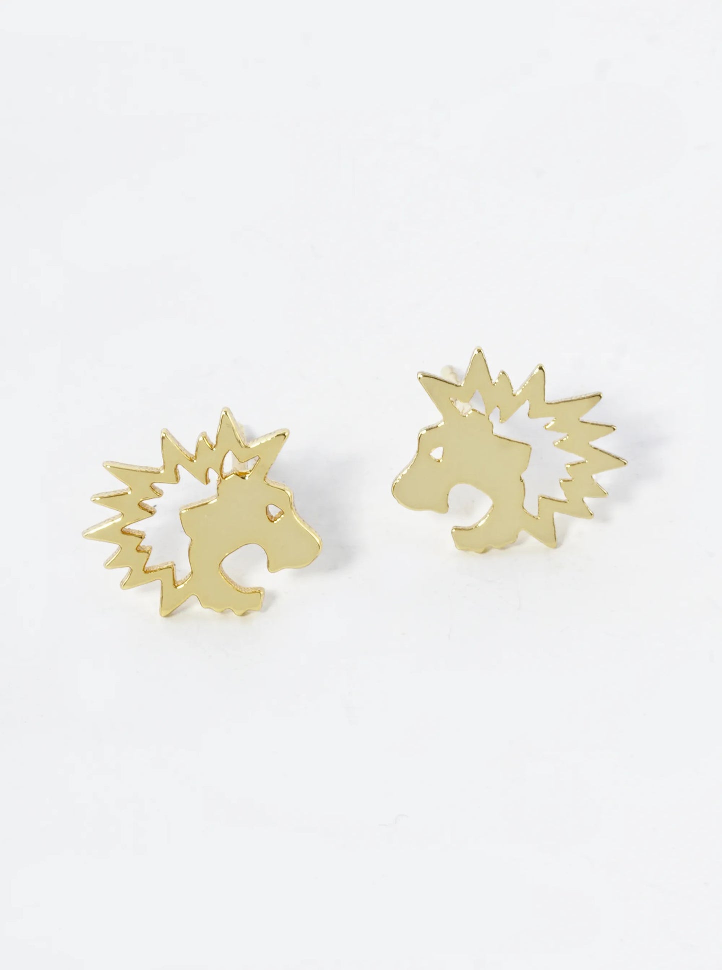 18K Gold Dipped 10mm Flat Rock N Roll Lion Head Stud Earrings