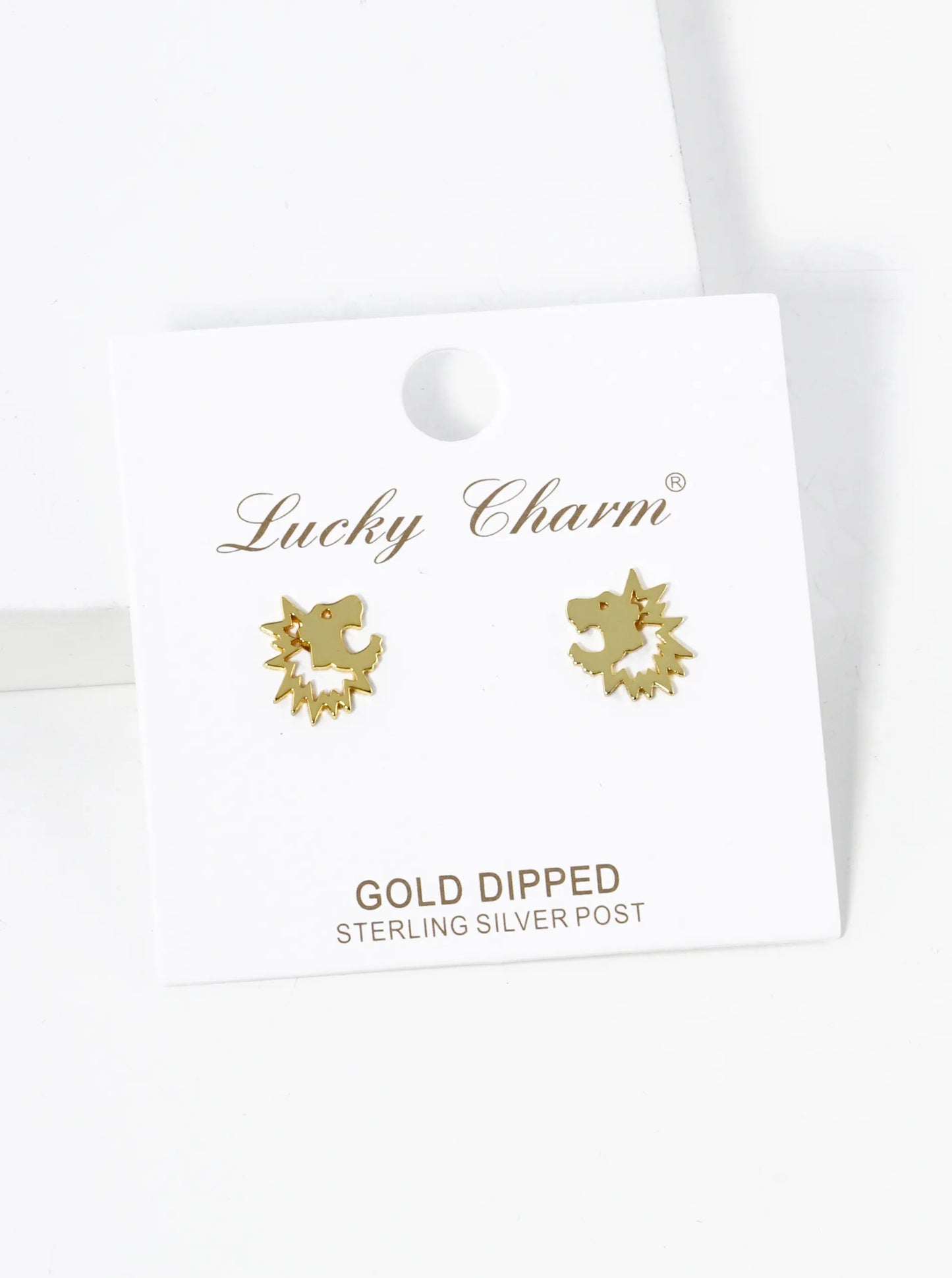 18K Gold Dipped 10mm Flat Rock N Roll Lion Head Stud Earrings