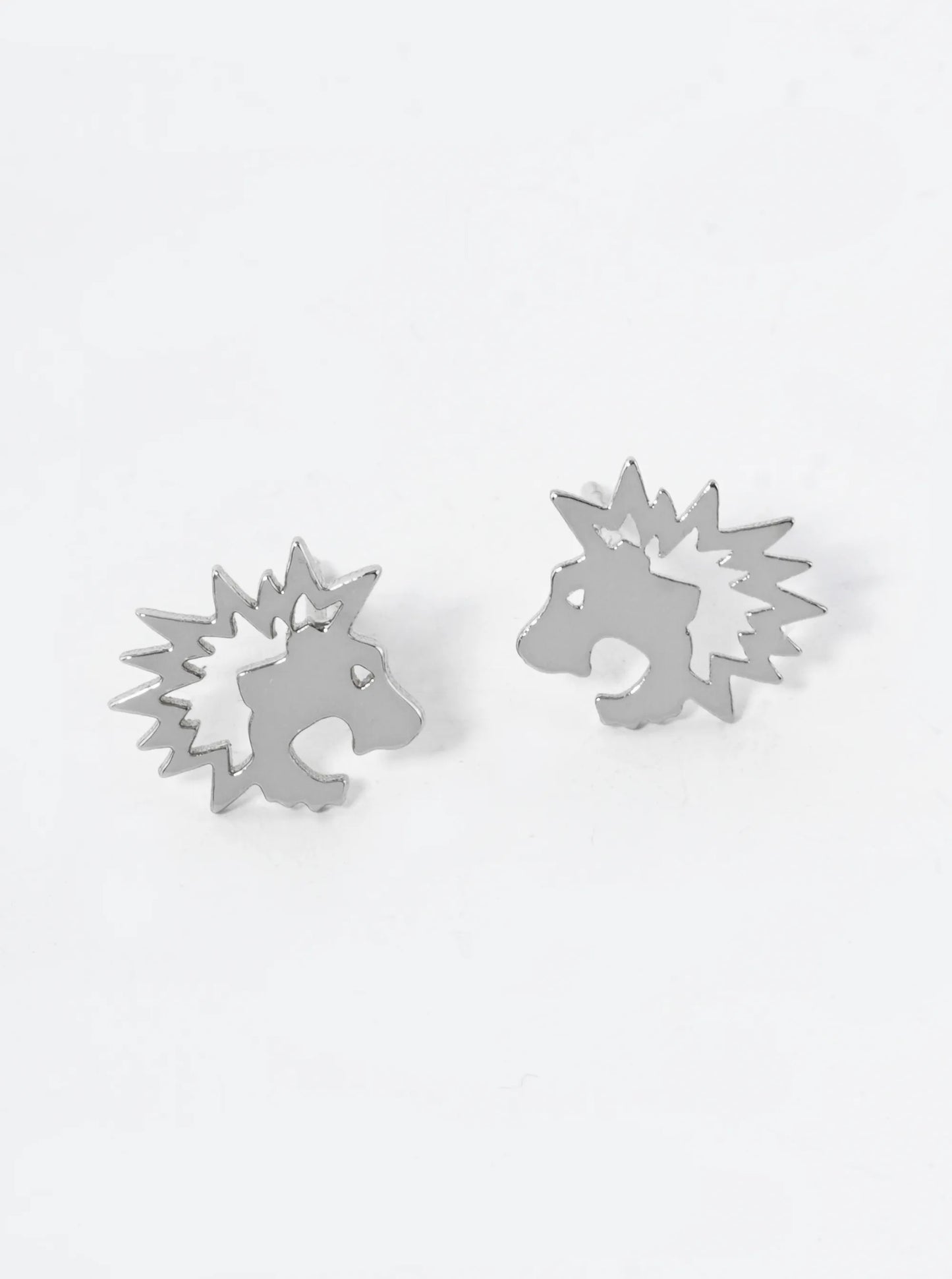 18K Gold Dipped 10mm Flat Rock N Roll Lion Head Stud Earrings