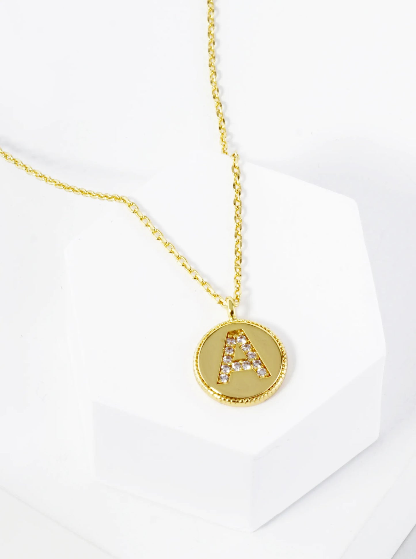 18K Gold Dipped 10mm Medallion Pave Set CZ Initial Pendant Necklace