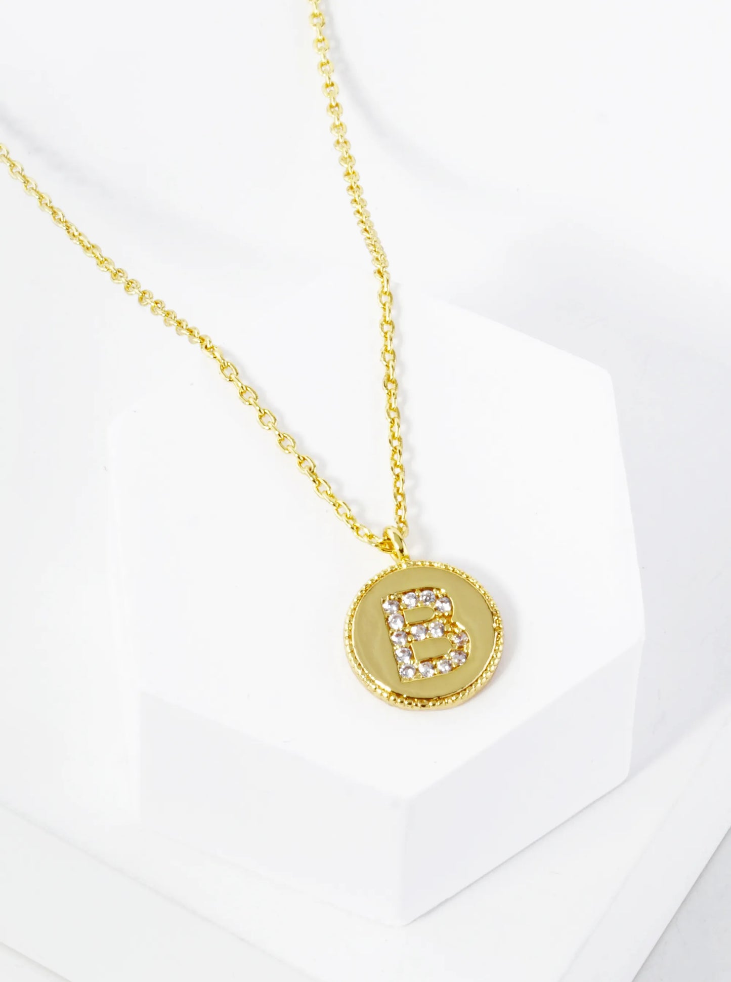 18K Gold Dipped 10mm Medallion Pave Set CZ Initial Pendant Necklace