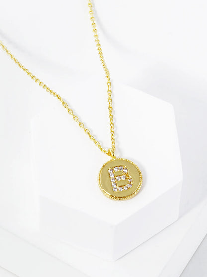 18K Gold Dipped 10mm Medallion Pave Set CZ Initial Pendant Necklace