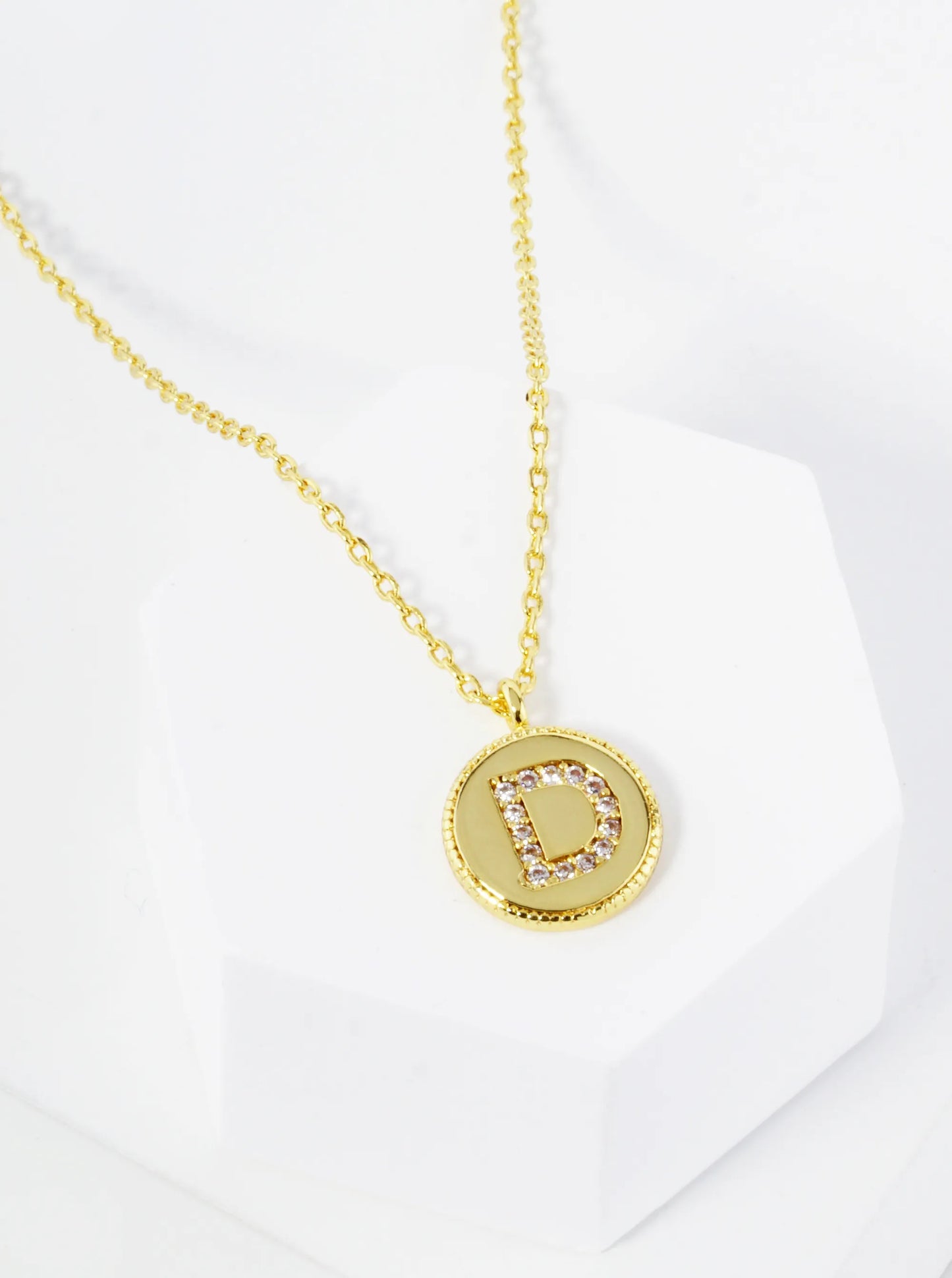 18K Gold Dipped 10mm Medallion Pave Set CZ Initial Pendant Necklace