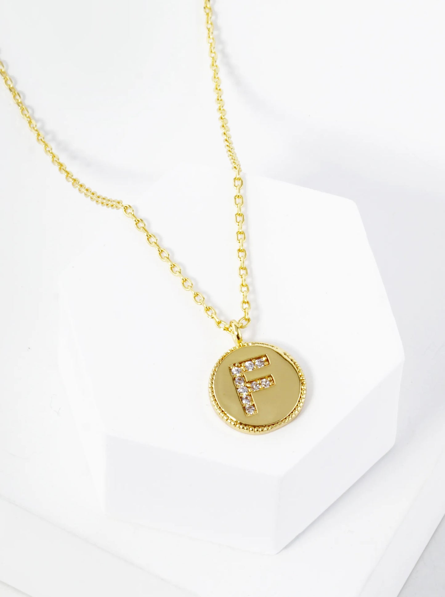 18K Gold Dipped 10mm Medallion Pave Set CZ Initial Pendant Necklace