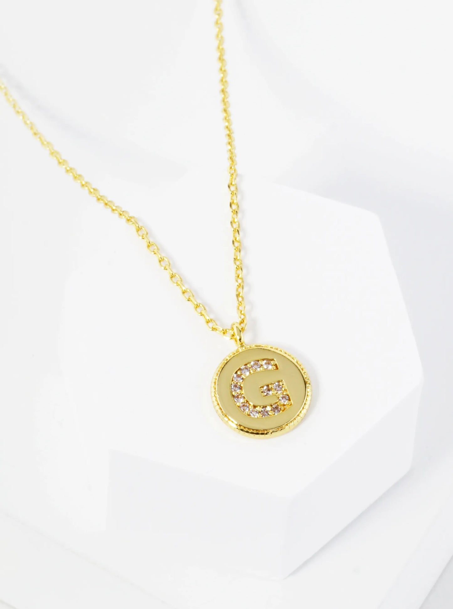 18K Gold Dipped 10mm Medallion Pave Set CZ Initial Pendant Necklace